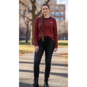 Ralph Lauren Polo Cotton Red & Navy Waffle Knit Long Sleeve Tee Womens Size XL‎